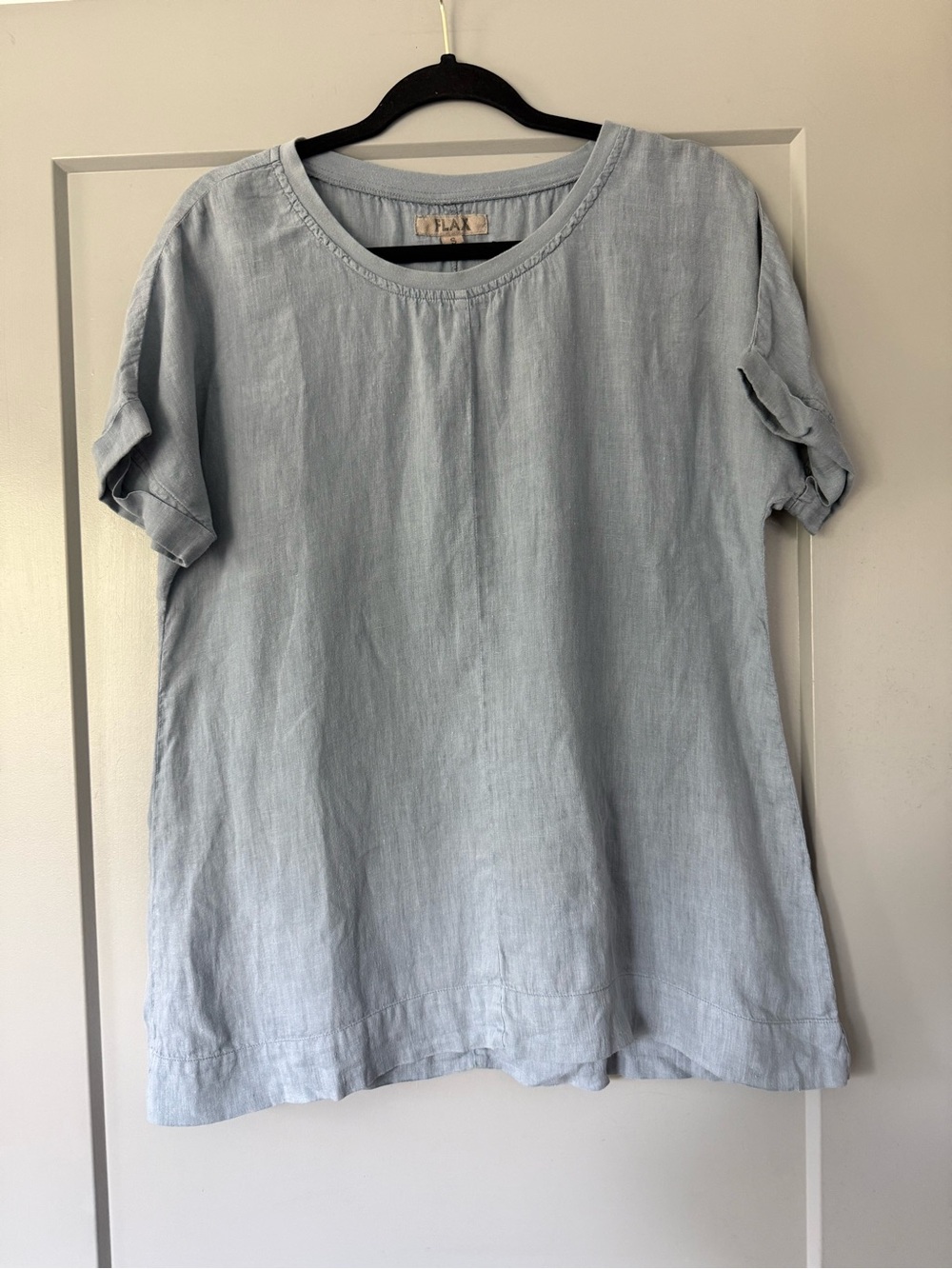 Flax Linen Short Sleeve Blouse Top Lagenlook Size Small